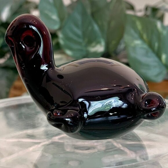Vintage Art Glass Handblown Turtle Tortoise Paperweight Figurine Purple Burgundy - Picture 15 of 16